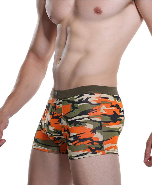 Camouflage Orange Soft Bamboo Hot Pants Sexy  Enhancer Boxer Brief Underwear, Breathable, with Enhancer front pouch ONE PACK